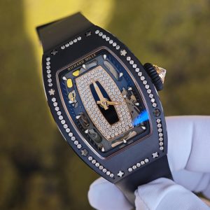 Customized Richard Mille RM 07-01 ladies' series watch, featuring an imported black ceramic case, inlaid with natural diamonds, and a 1:1 customized integrated movement - Image 6