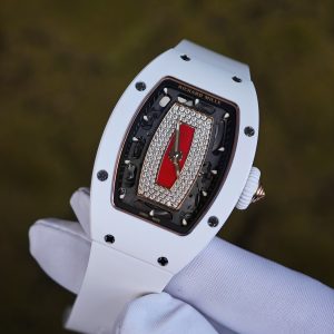 The Richard Mille RM 07-01 women's series, produced by the ZF factory, features a white ceramic case, a red lip-shaped dial adorned with diamonds, and is equipped with the Asian CRMA2 integrated movement - Image 7