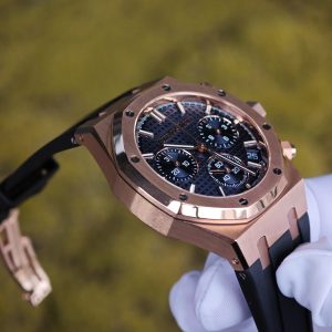 Customized AP Royal Oak Rose Gold 26240, with original data 1:1 customized case and clasp (plated with 18K rose gold), paired with natural black rubber strap, customized top-grade 4401 integrated movement (adjustable weight), customized optimal replacement blue dial, hands, and calendar - Image 20