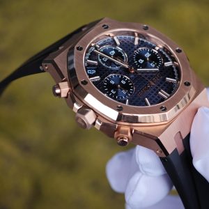 Customized AP Royal Oak Rose Gold 26240, with original data 1:1 customized case and clasp (plated with 18K rose gold), paired with natural black rubber strap, customized top-grade 4401 integrated movement (adjustable weight), customized optimal replacement blue dial, hands, and calendar - Image 21