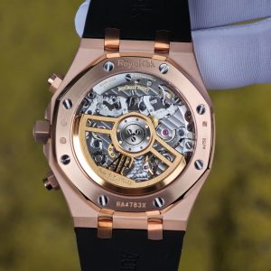 Customized AP Royal Oak Rose Gold 26240, with original data 1:1 customized case and clasp (plated with 18K rose gold), paired with natural black rubber strap, customized top-grade 4401 integrated movement (adjustable weight), customized optimal replacement blue dial, hands, and calendar - Image 24