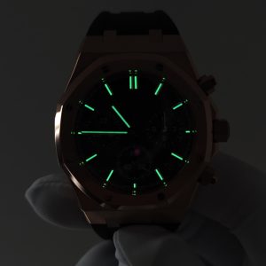 Customized AP Royal Oak Rose Gold 26240, with original data 1:1 customized case and clasp (plated with 18K rose gold), paired with natural black rubber strap, customized top-grade 4401 integrated movement (adjustable weight), customized optimal replacement blue dial, hands, and calendar - Image 31