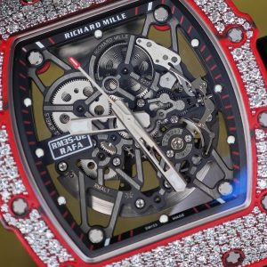Richard Mille RM35-02 Snowflake Diamond Edition, featuring a modified base Parmigiani movement, custom imported red carbon fiber case, hand-set natural diamonds, custom black and red rubber strap, and a 1:1 custom titanium buckle. - Image 7
