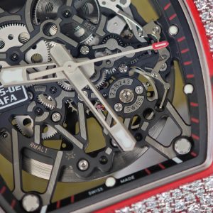 Richard Mille RM35-02 Snowflake Diamond Edition, featuring a modified base Parmigiani movement, custom imported red carbon fiber case, hand-set natural diamonds, custom black and red rubber strap, and a 1:1 custom titanium buckle. - Image 9