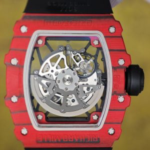 Richard Mille RM35-02 Snowflake Diamond Edition, featuring a modified base Parmigiani movement, custom imported red carbon fiber case, hand-set natural diamonds, custom black and red rubber strap, and a 1:1 custom titanium buckle. - Image 16