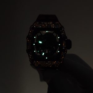 Richard Mille RM35-02 Snowflake Diamond Edition, featuring a modified base Parmigiani movement, custom imported red carbon fiber case, hand-set natural diamonds, custom black and red rubber strap, and a 1:1 custom titanium buckle. - Image 25