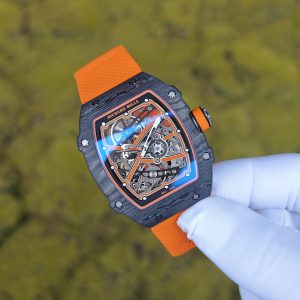 Richard Mille 67-02 Orange Storm, bespoke CRMA7 movement, carbon fiber case, orange nylon strap, paired with a Velcro strap - Image 3