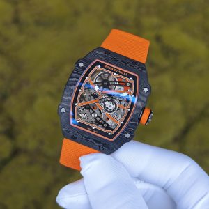 Richard Mille 67-02 Orange Storm, bespoke CRMA7 movement, carbon fiber case, orange nylon strap, paired with a Velcro strap - Image 4