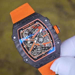 Richard Mille 67-02 Orange Storm, bespoke CRMA7 movement, carbon fiber case, orange nylon strap, paired with a Velcro strap - Image 6
