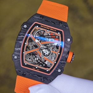 Richard Mille 67-02 Orange Storm, bespoke CRMA7 movement, carbon fiber case, orange nylon strap, paired with a Velcro strap - Image 7