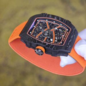Richard Mille 67-02 Orange Storm, bespoke CRMA7 movement, carbon fiber case, orange nylon strap, paired with a Velcro strap - Image 10