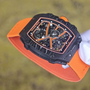 Richard Mille 67-02 Orange Storm, bespoke CRMA7 movement, carbon fiber case, orange nylon strap, paired with a Velcro strap - Image 11
