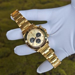 Daytona 126508 custom model, 1:1 CNC mold-opened weighted case/strap/clasp, total weight 180g, the entire watch adopts 18K original color gold-plated craftsmanship, optimal substitute dial/hands/solid pin shaft, Dandong 4131 movement - Image 3