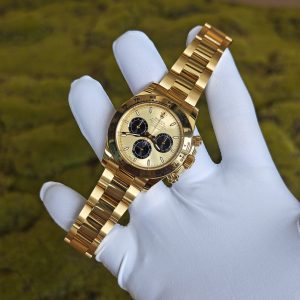 Daytona 126508 custom model, 1:1 CNC mold-opened weighted case/strap/clasp, total weight 180g, the entire watch adopts 18K original color gold-plated craftsmanship, optimal substitute dial/hands/solid pin shaft, Dandong 4131 movement - Image 4