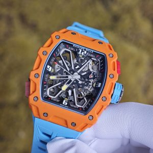 Richard Mille RM35-03 Salmon Yellow, customized Parmigiani movement, all functions are authentic and usable, with a deployable butterfly rotor, customized imported carbon fiber case, paired with a blue natural rubber strap. - Image 7
