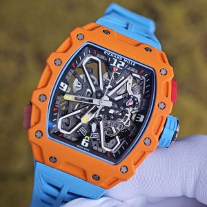 Richard Mille RM35-03 Salmon Yellow, customized Parmigiani movement, all functions are authentic and usable, with a deployable butterfly rotor, customized imported carbon fiber case, paired with a blue natural rubber strap. - Image 10