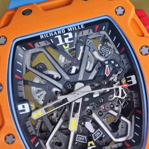 Richard Mille RM35-03 Salmon Yellow, customized Parmigiani movement, all functions are authentic and usable, with a deployable butterfly rotor, customized imported carbon fiber case, paired with a blue natural rubber strap. - Image 12