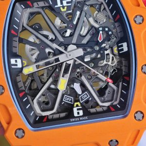 Richard Mille RM35-03 Salmon Yellow, customized Parmigiani movement, all functions are authentic and usable, with a deployable butterfly rotor, customized imported carbon fiber case, paired with a blue natural rubber strap. - Image 13