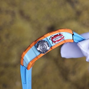 Richard Mille RM35-03 Salmon Yellow, customized Parmigiani movement, all functions are authentic and usable, with a deployable butterfly rotor, customized imported carbon fiber case, paired with a blue natural rubber strap. - Image 15