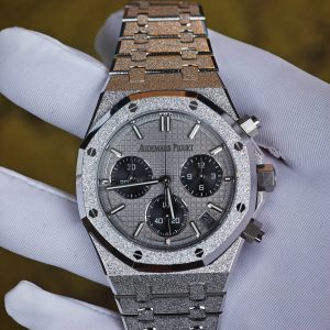 Frost Gold Edition AP Royal Oak 26240 Grey Dial, equipped with a weighted case and strap, weighing 198 grams, with perfect Frost Gold craftsmanship and treated with clad platinum technology. Customized with optimal replacement hands, solid pin shafts, and calendar, Shanghai 4401 integrated movement - Image 5