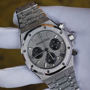 Frost Gold Edition AP Royal Oak 26240 Grey Dial, equipped with a weighted case and strap, weighing 198 grams, with perfect Frost Gold craftsmanship and treated with clad platinum technology. Customized with optimal replacement hands, solid pin shafts, and calendar, Shanghai 4401 integrated movement - Image 6
