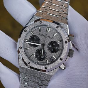 Frost Gold Edition AP Royal Oak 26240 Grey Dial, equipped with a weighted case and strap, weighing 198 grams, with perfect Frost Gold craftsmanship and treated with clad platinum technology. Customized with optimal replacement hands, solid pin shafts, and calendar, Shanghai 4401 integrated movement - Image 7