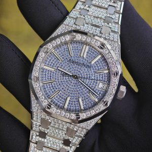 Customized counterweight full diamond AP15512bc, case and strap with Swiss craftsmanship inlaid with diamonds, customized blue full diamond dial, equipped with substitute hands and date, non card degree 4302 integrated movement - Image 7