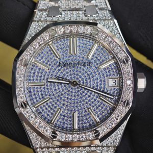 Customized counterweight full diamond AP15512bc, case and strap with Swiss craftsmanship inlaid with diamonds, customized blue full diamond dial, equipped with substitute hands and date, non card degree 4302 integrated movement - Image 8