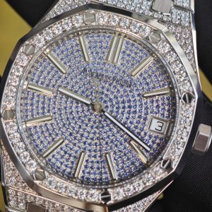Customized counterweight full diamond AP15512bc, case and strap with Swiss craftsmanship inlaid with diamonds, customized blue full diamond dial, equipped with substitute hands and date, non card degree 4302 integrated movement - Image 10