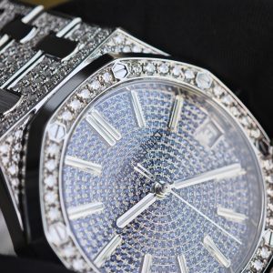 Customized counterweight full diamond AP15512bc, case and strap with Swiss craftsmanship inlaid with diamonds, customized blue full diamond dial, equipped with substitute hands and date, non card degree 4302 integrated movement - Image 11