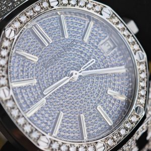 Customized counterweight full diamond AP15512bc, case and strap with Swiss craftsmanship inlaid with diamonds, customized blue full diamond dial, equipped with substitute hands and date, non card degree 4302 integrated movement - Image 12