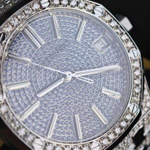 Customized counterweight full diamond AP15512bc, case and strap with Swiss craftsmanship inlaid with diamonds, customized blue full diamond dial, equipped with substitute hands and date, non card degree 4302 integrated movement - Image 13