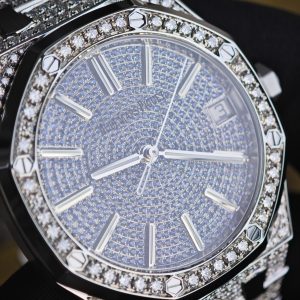 Customized counterweight full diamond AP15512bc, case and strap with Swiss craftsmanship inlaid with diamonds, customized blue full diamond dial, equipped with substitute hands and date, non card degree 4302 integrated movement - Image 14