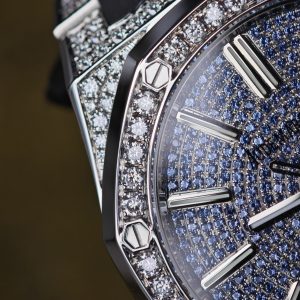 Customized counterweight full diamond AP15512bc, case and strap with Swiss craftsmanship inlaid with diamonds, customized blue full diamond dial, equipped with substitute hands and date, non card degree 4302 integrated movement - Image 15