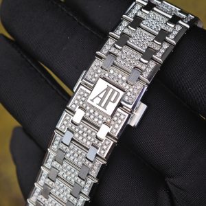 Customized counterweight full diamond AP15512bc, case and strap with Swiss craftsmanship inlaid with diamonds, customized blue full diamond dial, equipped with substitute hands and date, non card degree 4302 integrated movement - Image 25