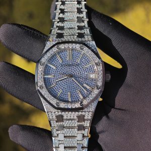 Customized counterweight full diamond AP15512bc, case and strap with Swiss craftsmanship inlaid with diamonds, customized blue full diamond dial, equipped with substitute hands and date, non card degree 4302 integrated movement - Image 26