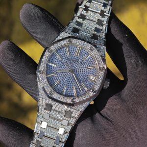 Customized counterweight full diamond AP15512bc, case and strap with Swiss craftsmanship inlaid with diamonds, customized blue full diamond dial, equipped with substitute hands and date, non card degree 4302 integrated movement - Image 27