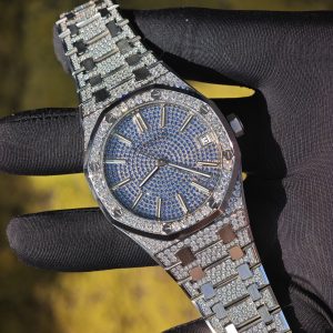 Customized counterweight full diamond AP15512bc, case and strap with Swiss craftsmanship inlaid with diamonds, customized blue full diamond dial, equipped with substitute hands and date, non card degree 4302 integrated movement - Image 28