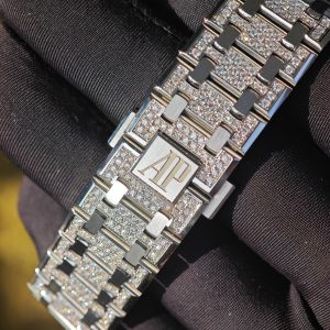Customized counterweight full diamond AP15512bc, case and strap with Swiss craftsmanship inlaid with diamonds, customized blue full diamond dial, equipped with substitute hands and date, non card degree 4302 integrated movement - Image 31