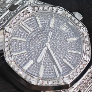 Customized counterweight full diamond AP15512bc, case and strap with Swiss craftsmanship inlaid with diamonds, customized blue full diamond dial, equipped with substitute hands and date, non card degree 4302 integrated movement - Image 32